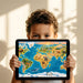 Kids playroom wall featuring a detailed wildlife map mural as a playful backdrop