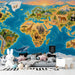 Creative bedroom wall with a bright animal-themed world map to inspire learning and imagination