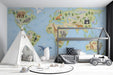 Educational animal map wallpaper feature wall in a bedroom