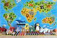 Kids playroom featuring a playful animal world map wall mural as a creative focal point