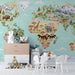 Educational world map mural design in a school study area