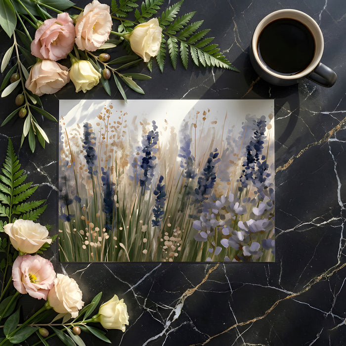 Floral landscape wallpaper in a bright sunroom with neutral furniture and natural light.