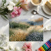 Soft landscape mural wallpaper in a bedroom with natural wood furniture