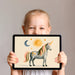 Soft celestial mural installed in a playful child’s bedroom with neutral furniture and toys