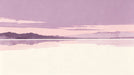 Minimalist landscape mural with lavender mountains and pale blush sky in a watercolor style.