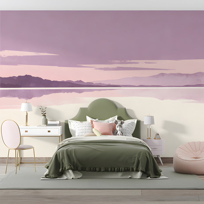 Soft landscape wall covering in a bedroom, creating a calming workspace background.