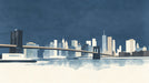 Brooklyn Bridge skyline wallpaper with midnight blue sky and watercolor water details
