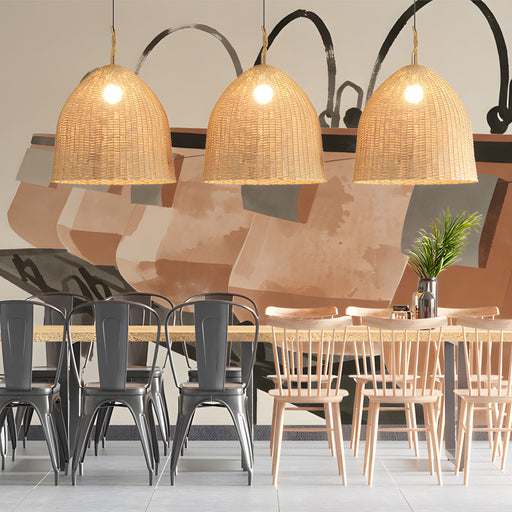 Restaurant wall mural showing brush-stroke ceramic vessels for a modern artistic atmosphere.