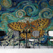 An inspiring cafe space featuring the detailed artistic butterfly wallpaper