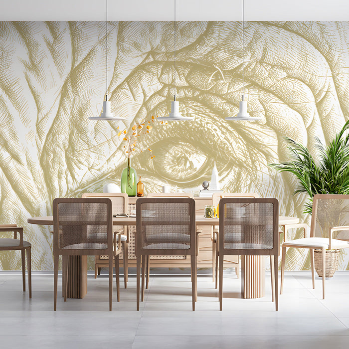 Sketch style elephant wallpaper used as a feature wall in a sophisticated dining room