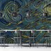 Sophisticated bar wall covered in a textured fish shoal mural with gold accents