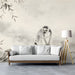 A quiet meditation room or reading corner decorated with a subtle lemur and bamboo mural.