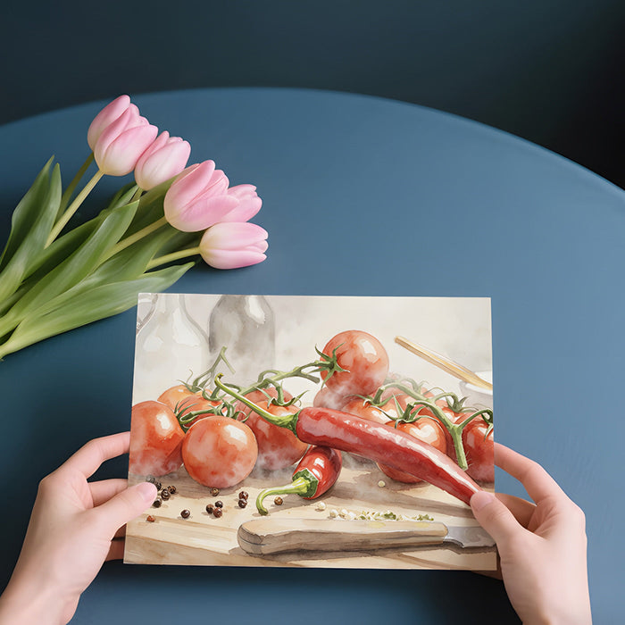 Rustic food themed mural installed in a dining room nook with wooden furniture
