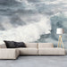 Home cinema interior featuring an artistic blue ocean wave wall mural