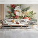 Welcoming holiday living room decorated with a soft, vintage-style Father Christmas mural.