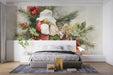 Festive bedroom featuring a vintage Christmas watercolor mural on the main accent wall.