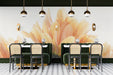 Watercolor floral mural installed in a minimalist sun-filled restaurant