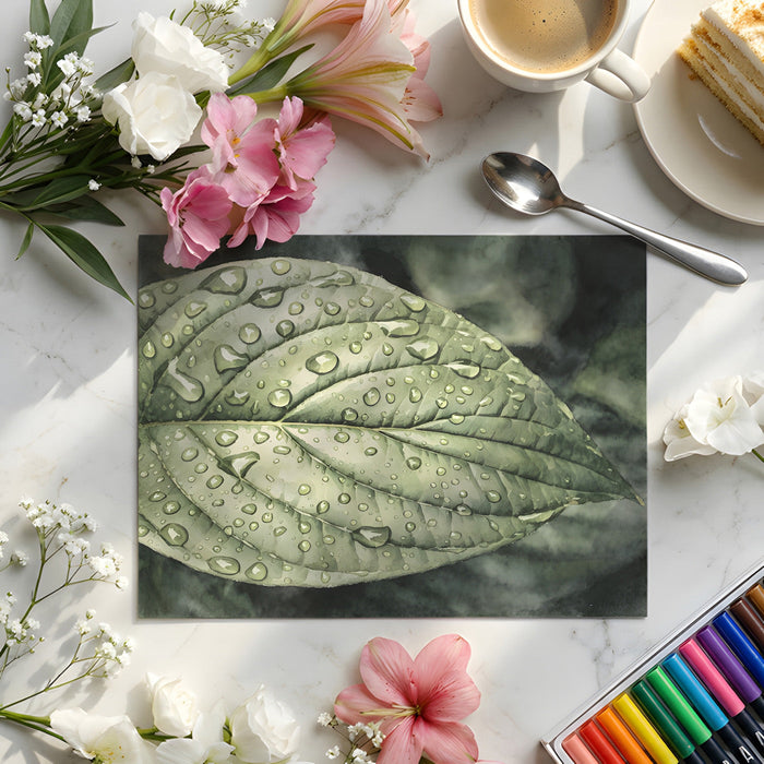 A cozy home office space with a moody botanical wall mural creating a calm, focused environment.