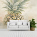 A minimalist entryway interior with a soft watercolor pineapple wall mural as a sophisticated artistic focal point.