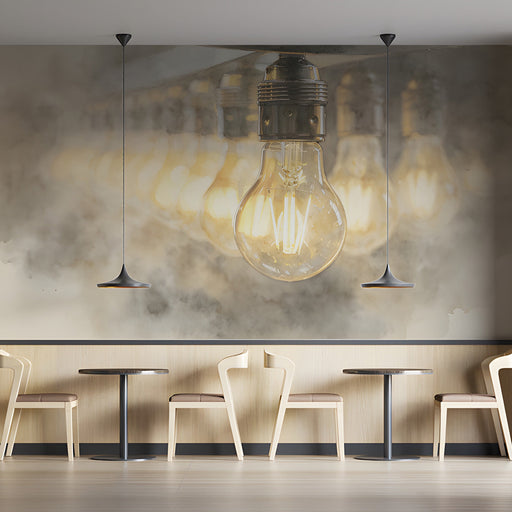 Cinematic lighting wall mural installed in a cozy home bar area