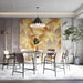 A quiet dining room corner featuring golden maple leaves on the wall to provide a calm and natural atmosphere.