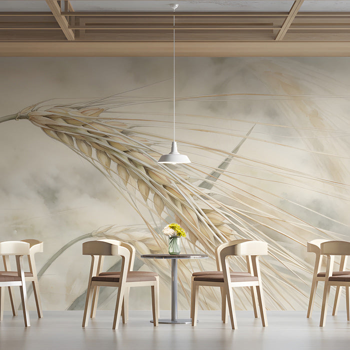 Serene cafe interior with light meadow grass wallpaper mural
