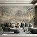Atmospheric canal city wall mural in a sophisticated living room with neutral decor and soft textures.