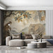 Safari animal wallpaper installed in a peaceful living room with wooden crib