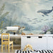 Whimsical marine life mural covering the wall in a calming study
