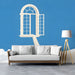 A serene home office with the surreal window mural, providing an expansive and calm visual backdrop for deep work.