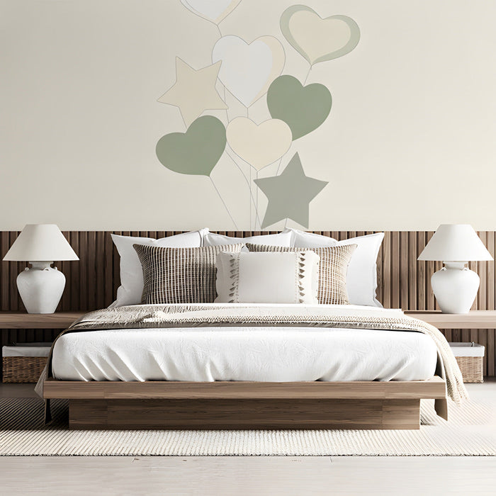 The sage heart mural displayed in a modern playroom with soft play mats and light wood shelving.