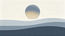 Minimalist horizon wallpaper featuring a soft blue sun over layered charcoal and gray dunes