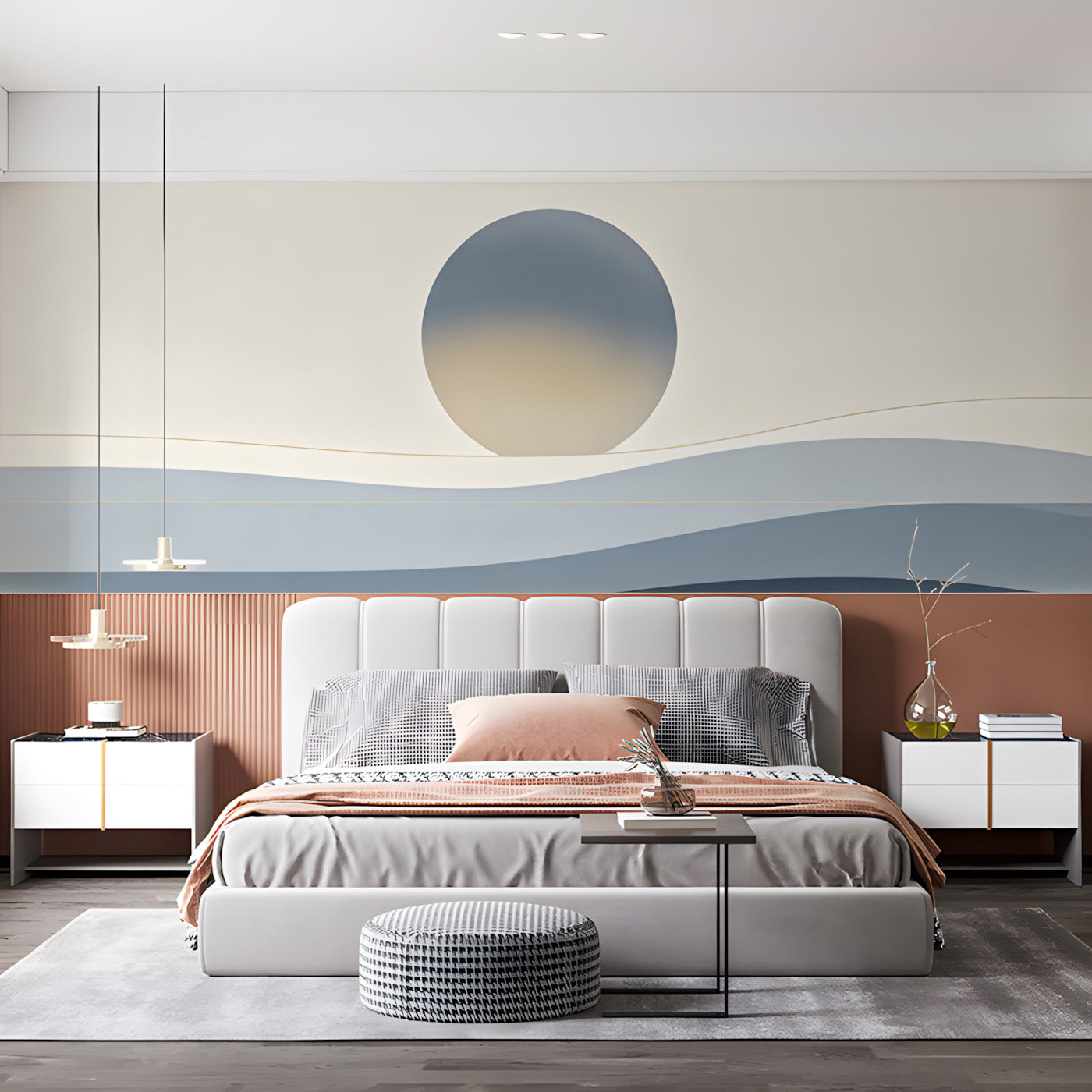 Minimalist Horizon Mural Wallpaper | Calm Blue Abstract