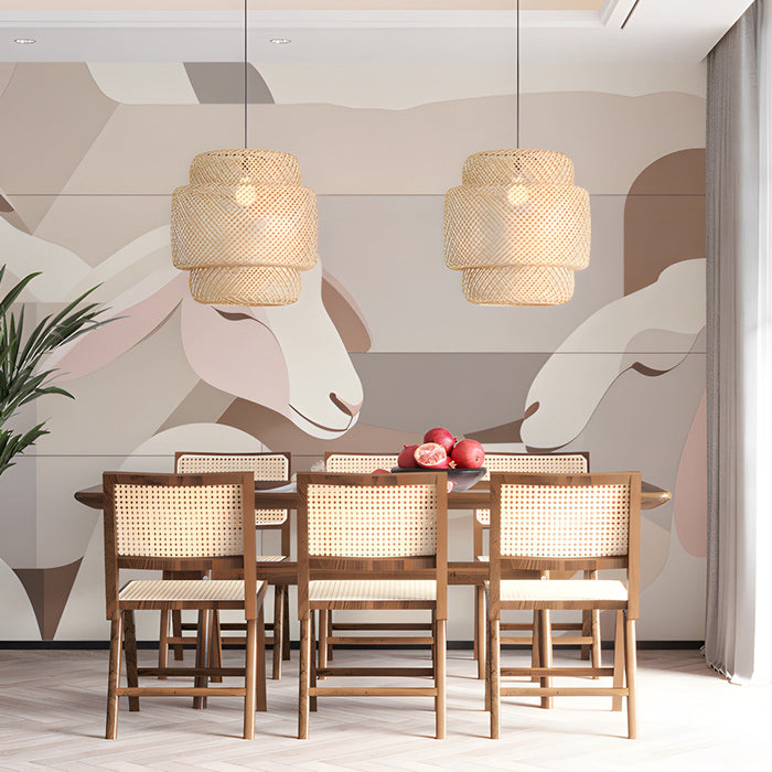 Relaxing dining room wall featuring a soft abstract animal mural that provides a calm and neutral aesthetic
