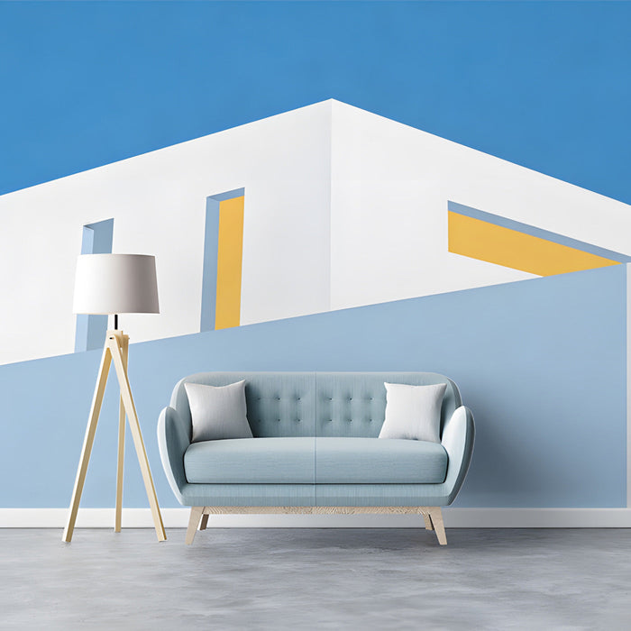 Clean and airy entryway with a minimalist building facade wall mural