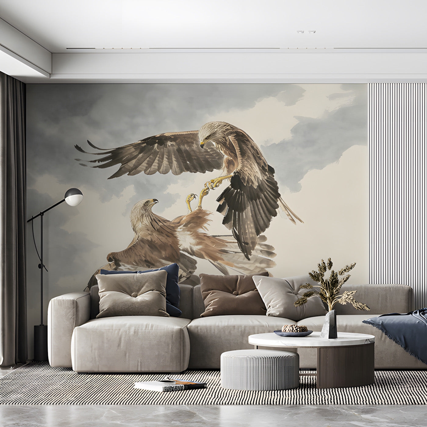 Aerial Duel Bird Mural Wallpaper for Sophisticated Interiors