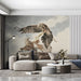 Traditional commercial room showcasing an artistic watercolor bird wallpaper