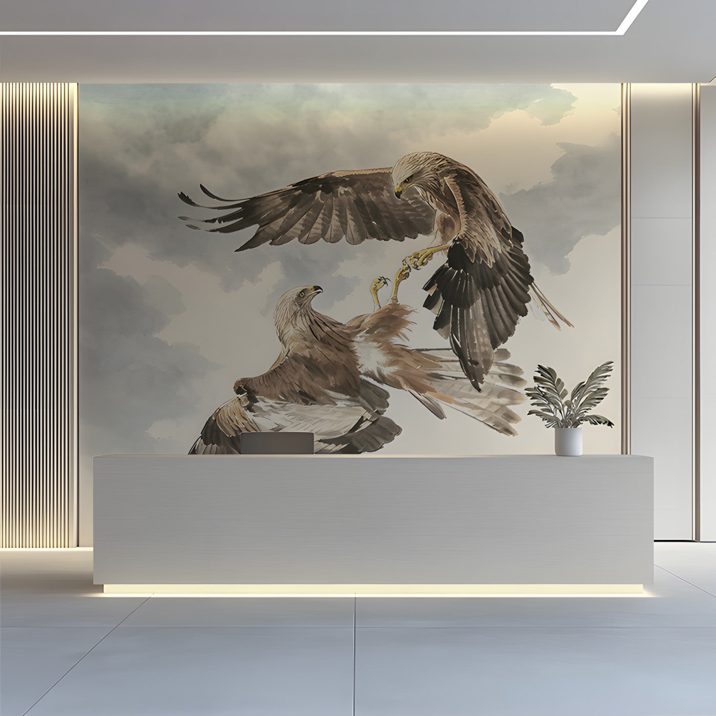 Aerial Duel Bird Mural Wallpaper for Sophisticated Interiors