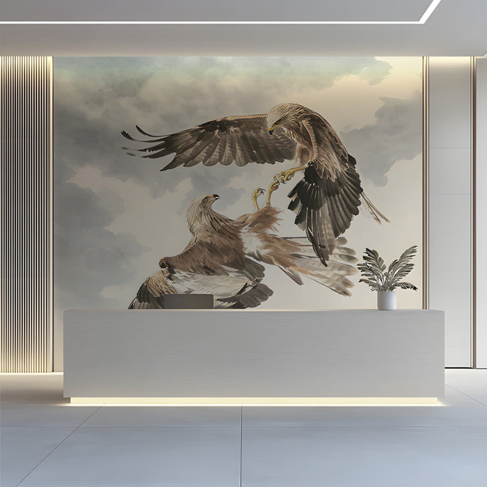 Sophisticated home office wall featuring a dramatic eagle bird mural
