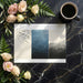 Serene home office with a blue and charcoal fish art mural backdrop