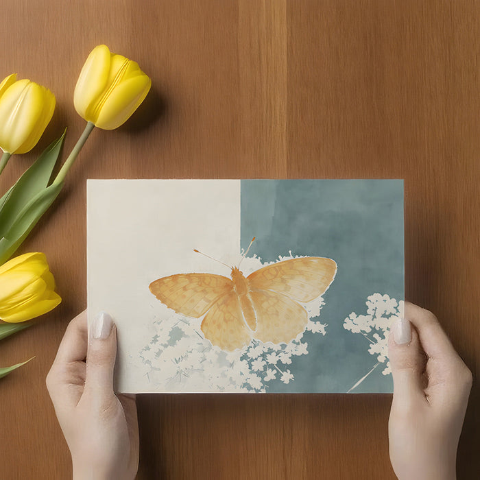 A soft, nature-inspired butterfly wallpaper installed in a peaceful nursery room with a crib