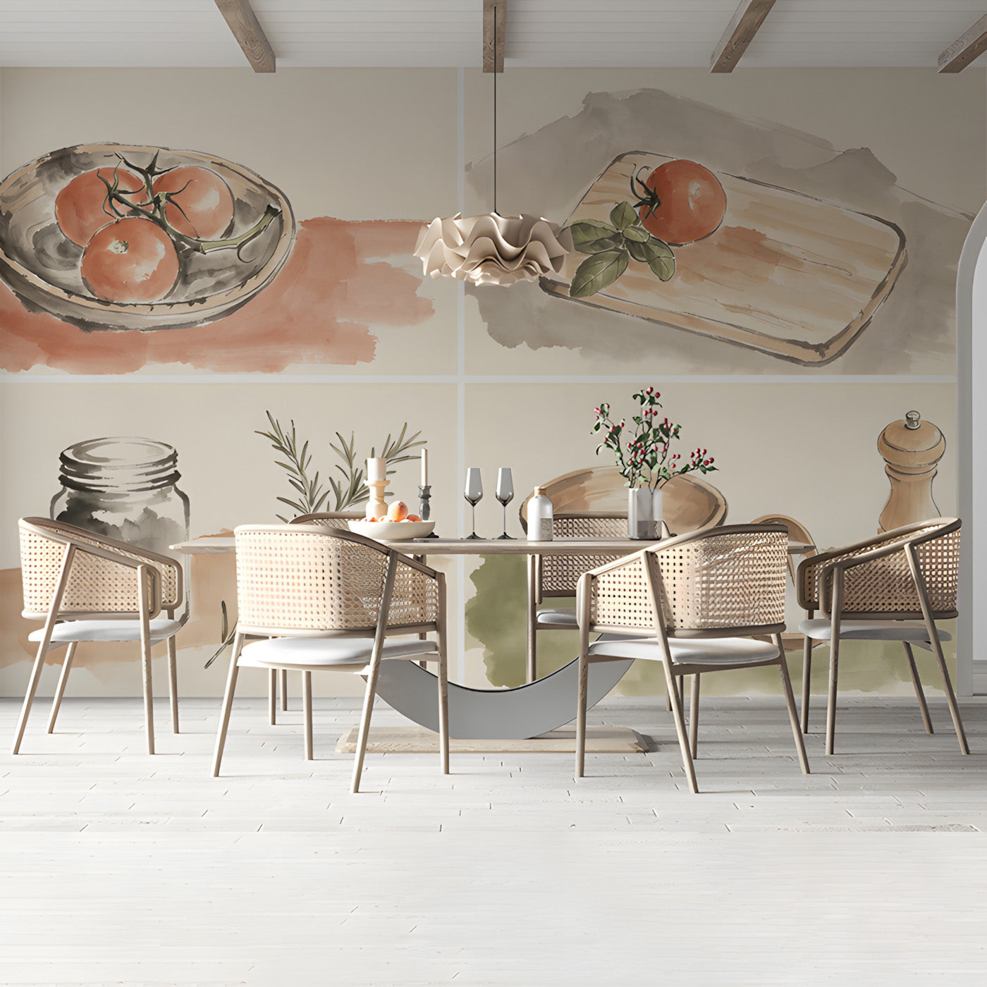 Kitchen Culinary Mural Wallpaper | Watercolor Food Art