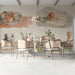 Artistic food mural displayed in a rustic dining interior setting