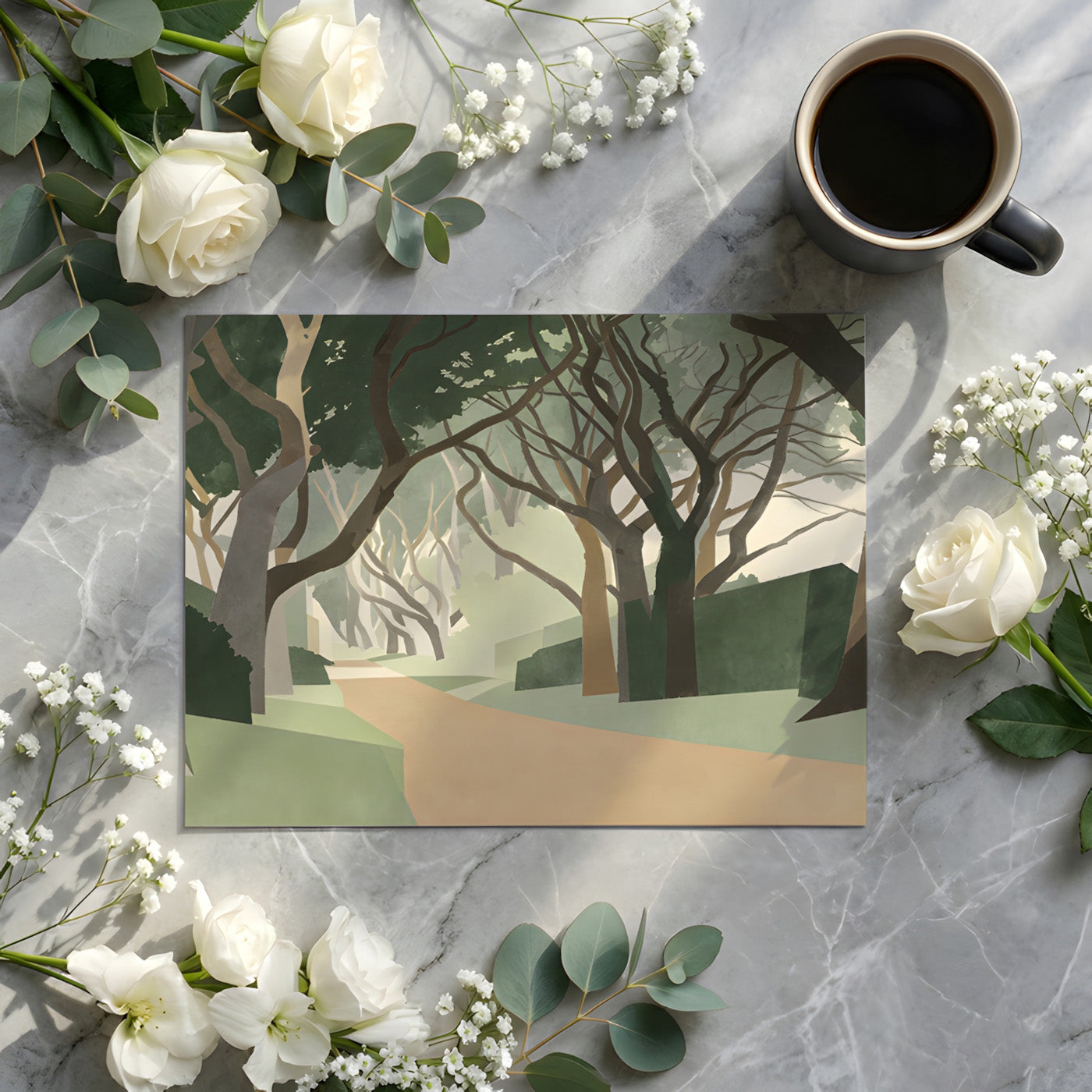 Representative Tree Mural Avenue of Trees Mural Wallpaper | Painterly Landscape Design