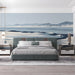 The coastal mural installed in a light-filled bedroom with a linen bed and wooden bedside tables.