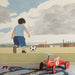 Nursery room wall mural featuring a peaceful soccer field and sky landscape design