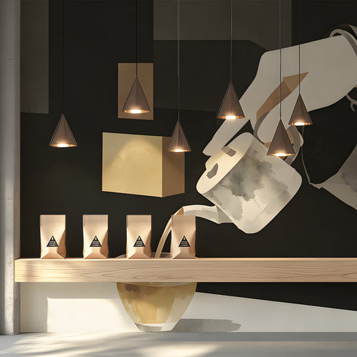Cozy shop with artistic hand-drawn tea pouring wallpaper