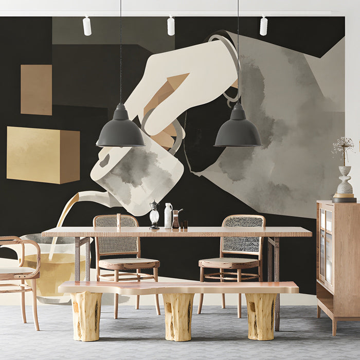 Modern dining room featuring tea ritual mural wall art