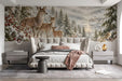 Winter stag wall mural installed as a feature wall in a minimalist bedroom