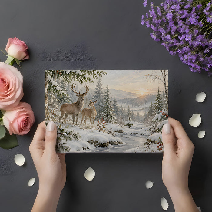 A serene living room with a deer forest wall mural providing a natural focal point.